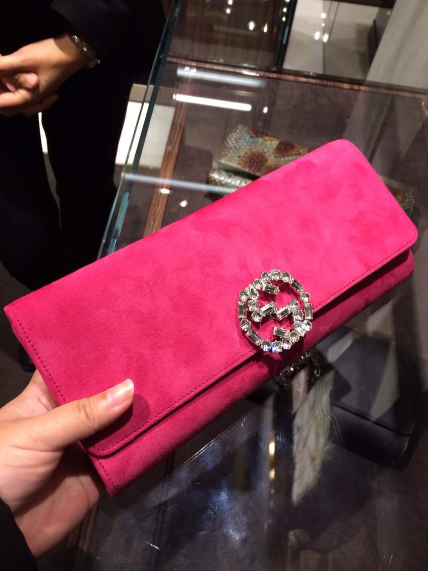 Authentic Gucci Brodaway Suede Crystal Closure Clutch 355633